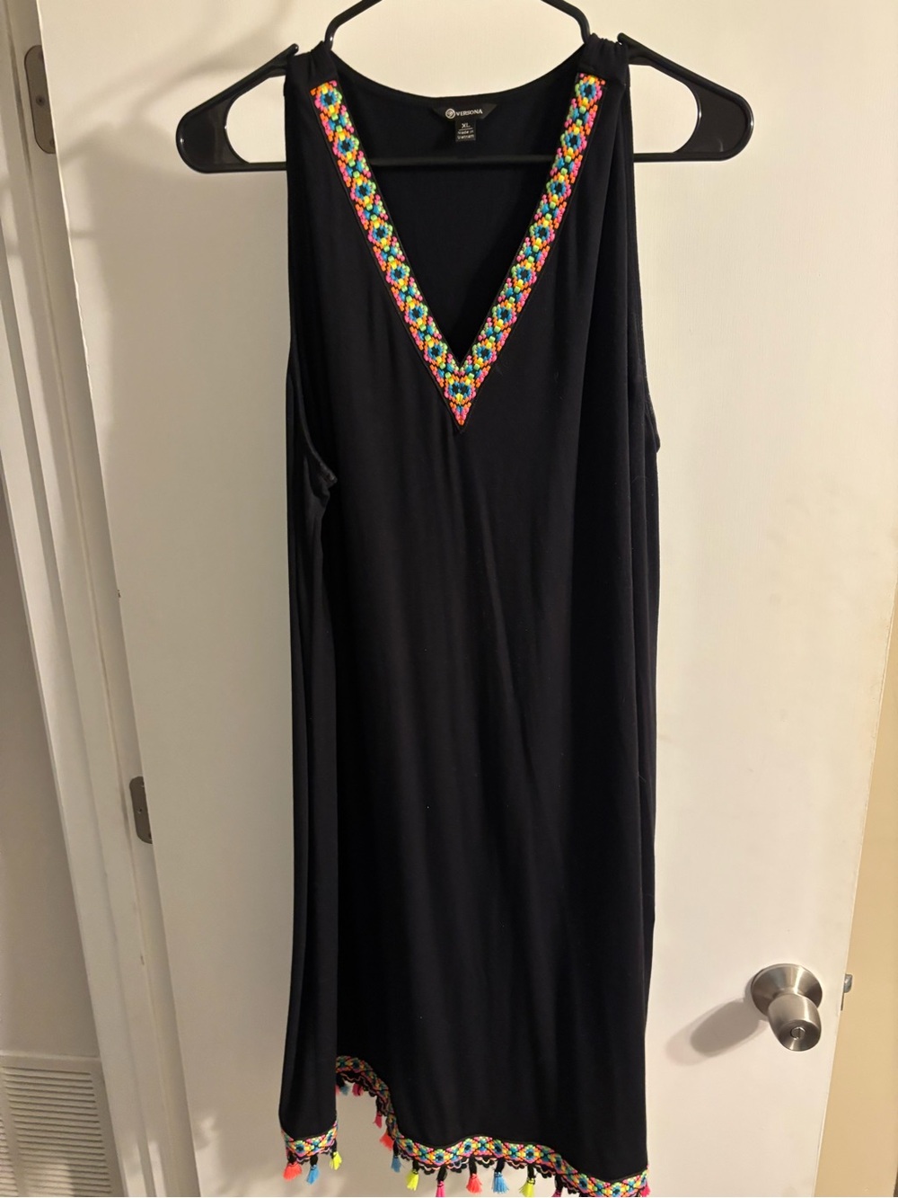Versona Black with multi colored fringe tassels